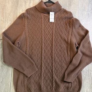 Club Room Brown Cable Knit Turtleneck Sweater